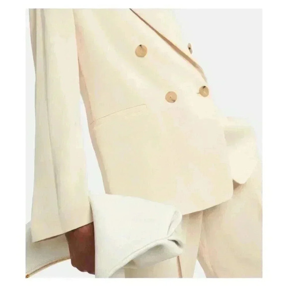 New Vince Crepe Cream Winter White Double-Breasted Oversized Blazer Size 12 - Picture 4 of 13